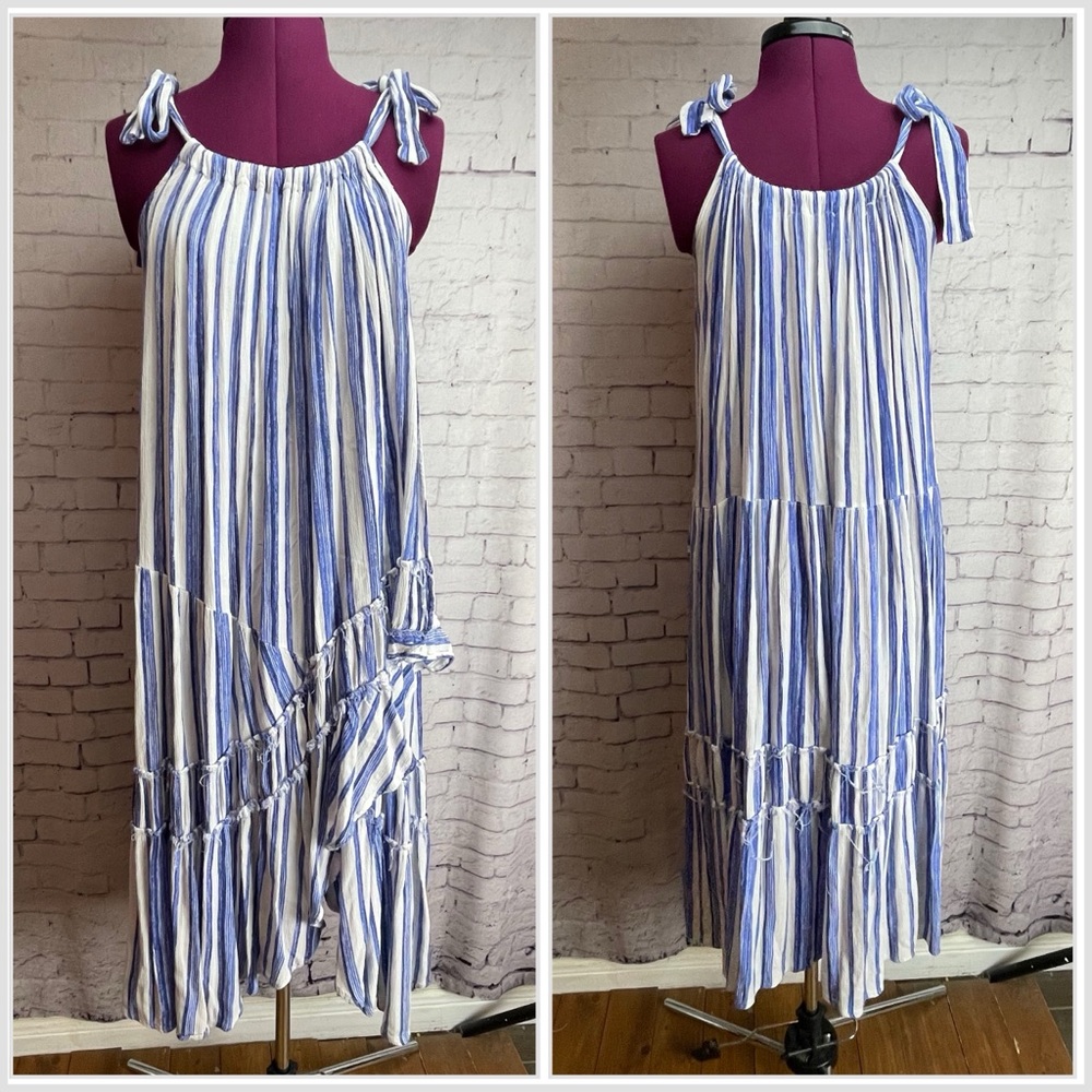 Storia size small blue and white striped gauze midi dress